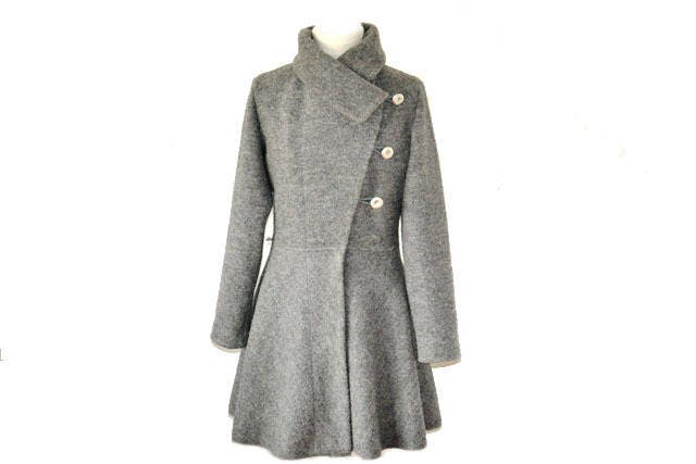 Origami Wollmantel Aus Wollwalk Grau Meliert Gr.xs-L Nach Maß von RosenrotMode