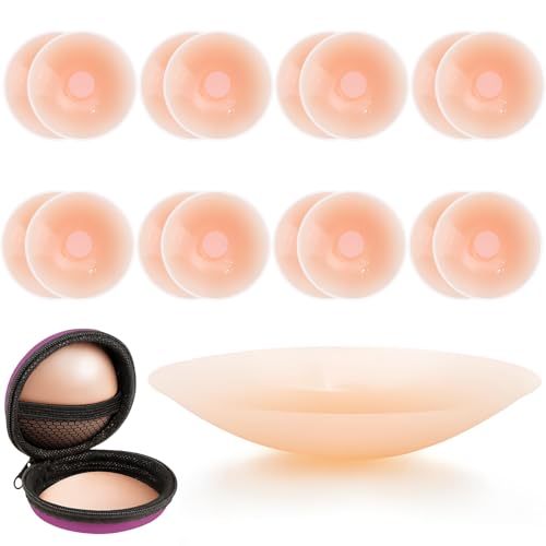 RoserRose 8 Paare Nippelpads Wiederverwendbar - 6,5cm Ultra Dünne Damen Nippel Covers Silikon- Nippel Pads - Selbstklebende Nippel Abdeckungen aus Silikon Aufkleber Nippelabdeckungen von RoserRose