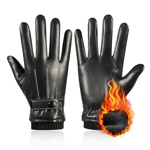 RoserRose Handschuhe Herren Winter, Winterhandschuhe Herren PU-Lederhandschuhe Herren Warmes Kaschmirfutter, Winddicht Touchscreen-Funktion für Winter Outdoor-Aktivitäten von RoserRose