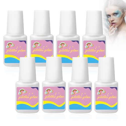 RoserRose 8 Stück 8ml Glitzer Tattoo Kleber, Glitter Glue, Hautkleber für Glitzertattoos und Rhinestone, Halloween Makeup und Motto-Party, Gesicht und Körper Haftkleber, inkl. 64ml Glitter Glue von RoserRose