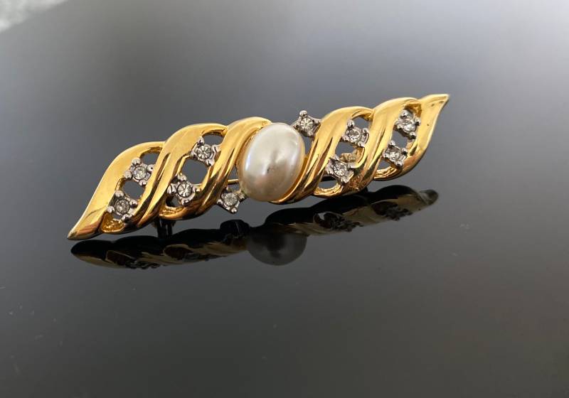 1950S Vintage Diamanté Brosche Kunstperlen-Schmuck 1950S Vintage Diamanté Brosche Kunstperlen-Schmuck von RosesandBloom