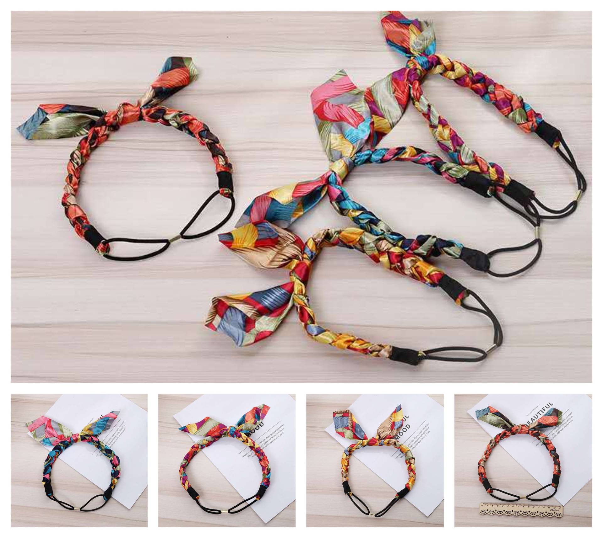 Boho Chic Stirnband, Mini Schal Style, Kräftige Farben in Weichem Sanftem Satinstoff von RosetattooUS