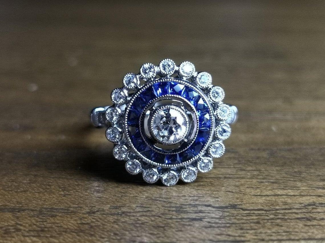 Antiker Art Deco Ring, Vintage Cz Diamanten Verlobungsring/Ehering, Massiv 925 Sterling Silber Frauenring von Rosewinejewel