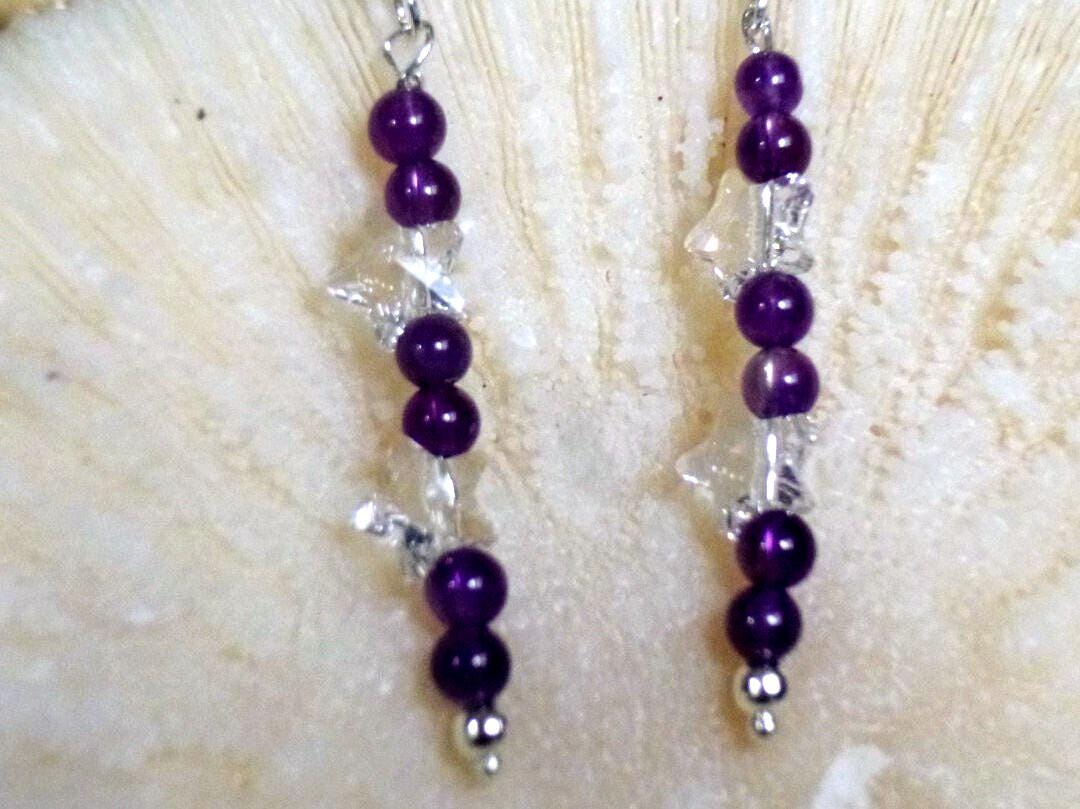 Amethyst Edelstein Kristall Stern Baumeln Sp Ohrringe Abschlussball, Hochzeit Amethyst Edelstein Kristall Stern Baumeln Sp Ohrringe Abschlussball, Hochzeit von RoseyTomorrows