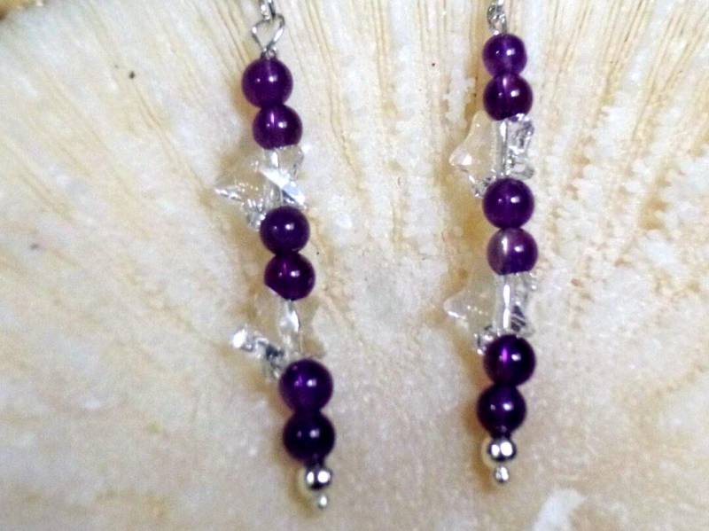 Amethyst Edelstein Kristall Stern Baumeln Sp Ohrringe Abschlussball, Hochzeit Amethyst Edelstein Kristall Stern Baumeln Sp Ohrringe Abschlussball, Hochzeit von RoseyTomorrows