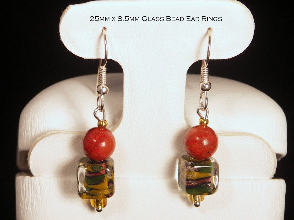 Koralle Und Lampwork Glas Sterling Silber Ohrringe Koralle Und Lampwork Glas Sterling Silber Ohrringe von RoseyTomorrows