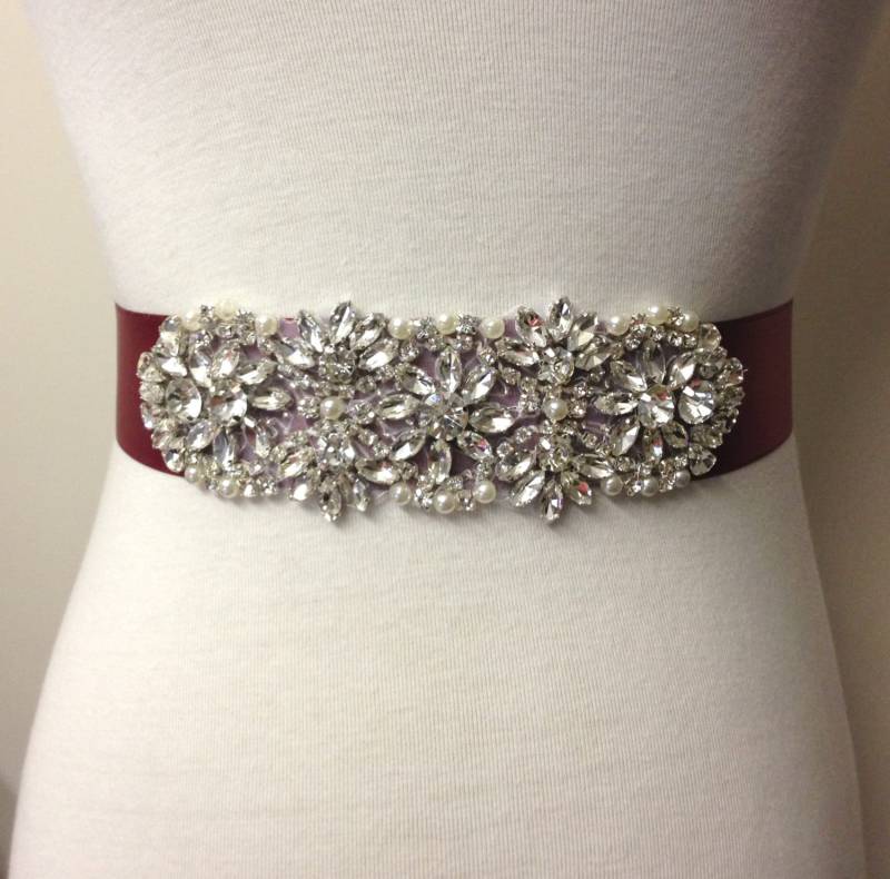 Burgund Schärpe-Kastanienbraun Gürtel-strass Schärpe-Braut Schärpe-Band Gürtel-Hochzeitskleid Schärpe-strass Applikation Schärpe von RoseybloomBoutique