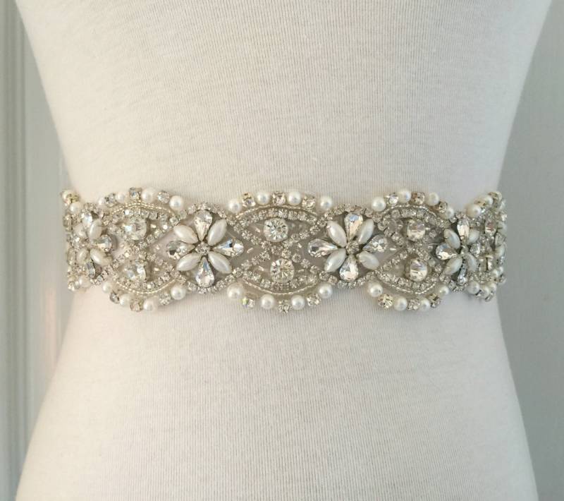 Perlen-Schärpe-Hochzeits-Schärpe-strass-Schärpe-Braut Schärpe-Kristall Gürtel-Hochzeit Gürtel-Kristall Sash-1, 7 "Breit & 16, 5" Lang Floral von RoseybloomBoutique