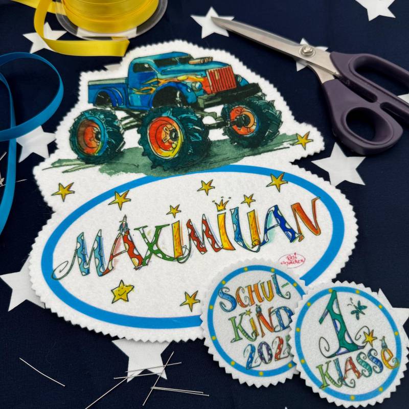 Aufnäher Schultüte Monstertruck, Schultüten Monstertruck 2025, Diy Schultüte, Name, Rosirosinchen von RosiRosinchen