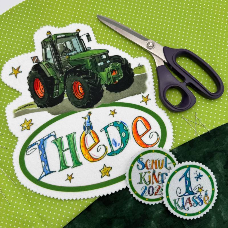 Namen Aufnäher Trecker Rote Felgen, Patch , 2024 Diy Material Schultüte, Einschulung , Rosirosinchen von RosiRosinchen