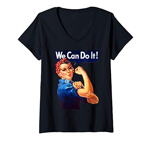 Damen Rosie The Riveter Poster We Can Do It Feminist Retro T-Shirt mit V-Ausschnitt von Rosie the Riveter