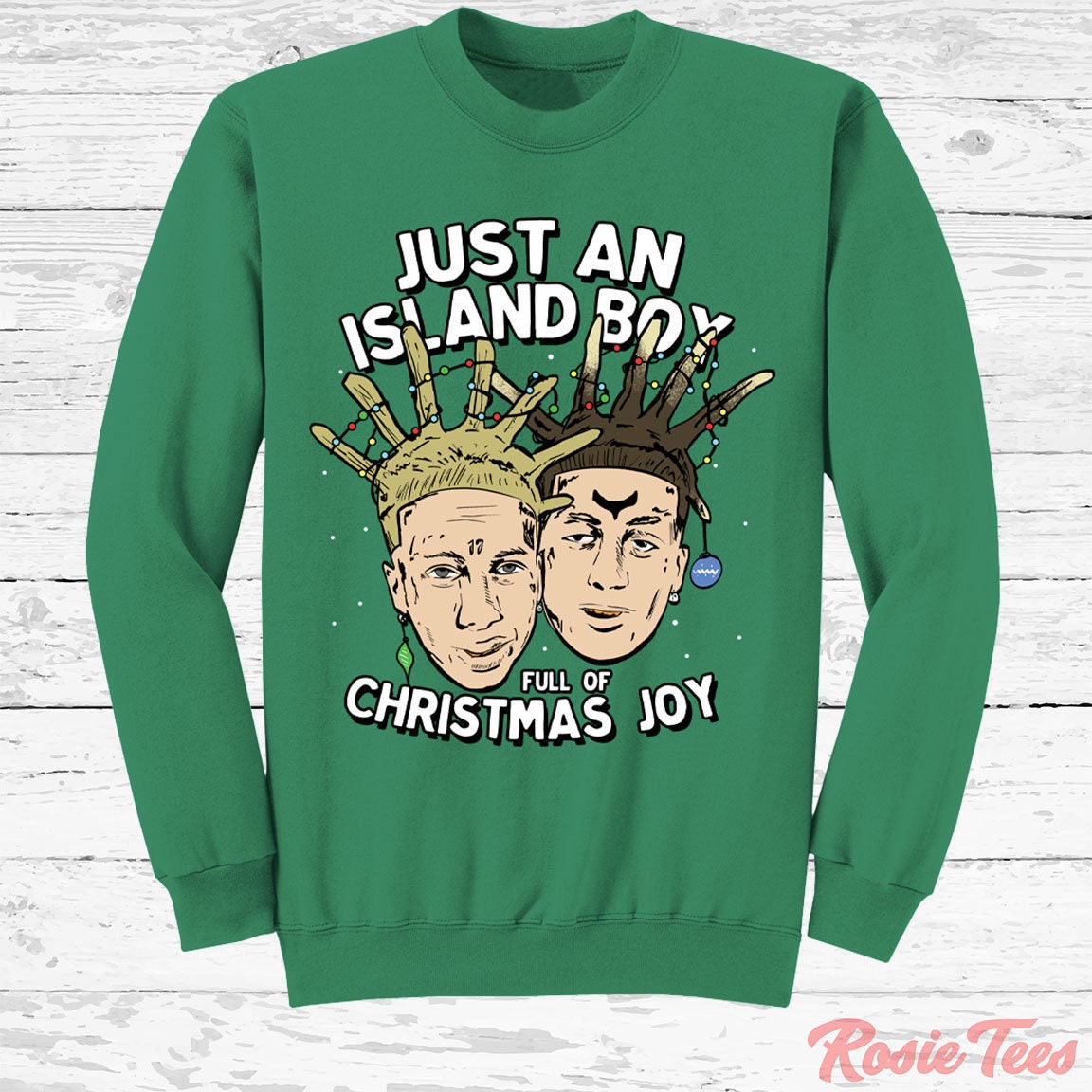 Just An Island Boy Ugly Christmas Crewneck Sweatshirt | Urlaubskleidung Voller Weihnachtsfreuden Jahreszeitenpullover Rosie Tees von RosieTees