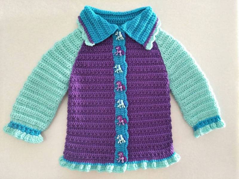 Beatiful Lila & Aqua Mein Kleines Pony Pullover Mit Passenden Hut von RosiesBabyCrochet