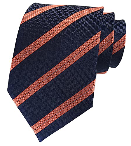 Rosiika Herren Karomuster Karo Streifen Krawatte Muster Business Formale Designer Hochzeit Party Krawatten, Navy Orange Stripe, Einheitsgröße von Rosiika