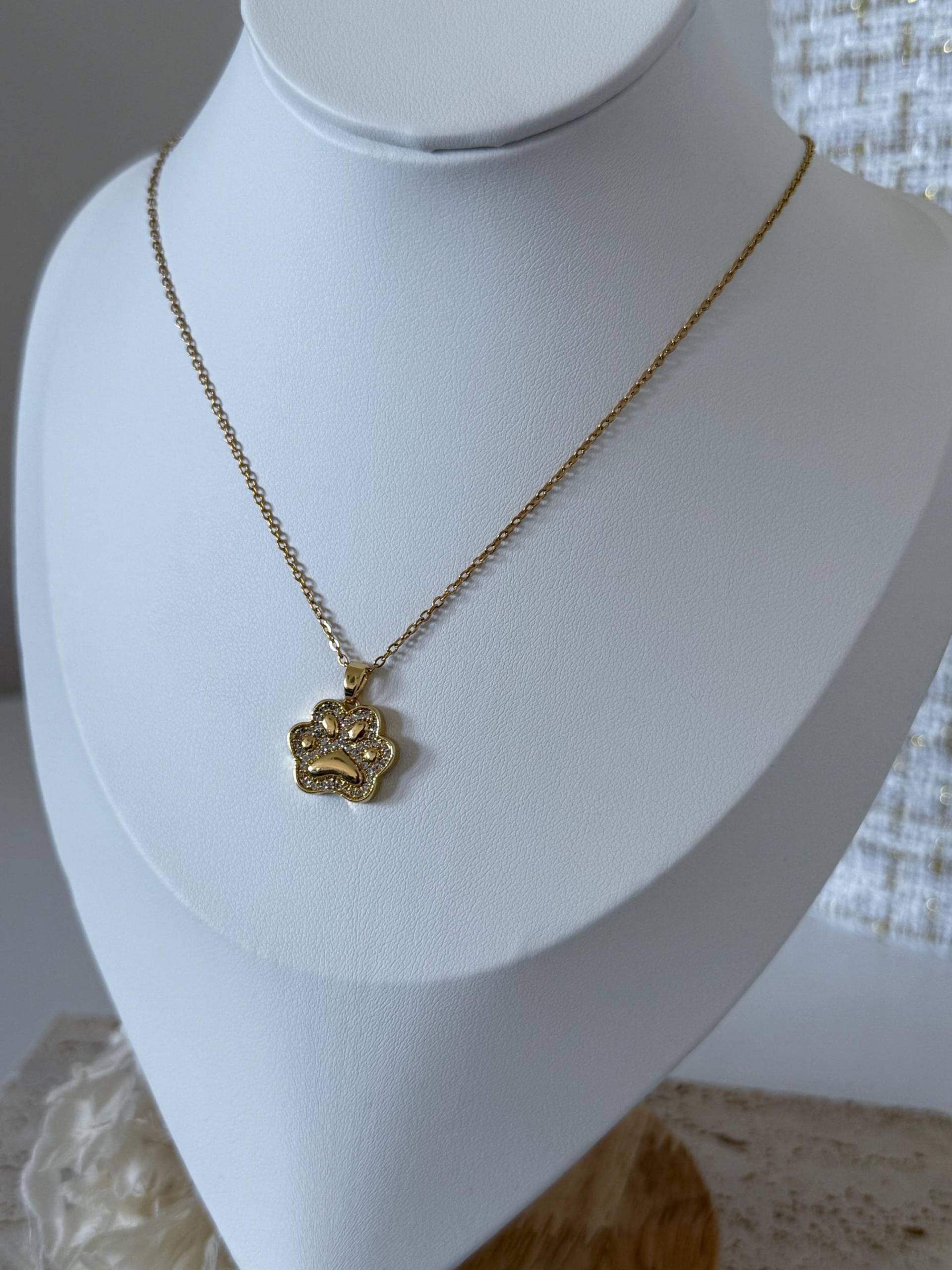 Edelstahl Halskette Strass Pfote von RosisDreamPearls