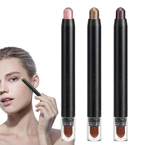 Lidschattenstift - Neutraler Highlighter-Lidschattenstift 3 Stück - Cremefarbener Lidschattenstift mit Bürstenkopf für wasserfestes, langanhaltendes Smokey-Eye-Make-up Rosixehird von Rosixehird