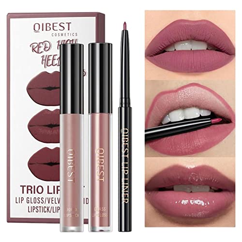 Lippenkonturenstift und Lippenstift-Make-up-Set | Glänzender, langlebiger Antihaft-Becher,Nicht verblassendes, wasserdichtes, samtiges Lippenstift-Make-up-Set für Frauen Rosixehird von Rosixehird