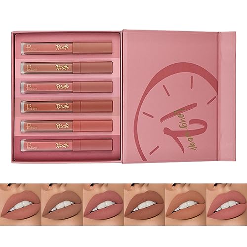 Matte Lippenglasur,Wasserdichtes 6-teiliges Matte-Lippenstift-Set für Damen | Wasserfestes Lippen-Make-up-Zubehör, Geschenke für Geburtstage, Weihnachten, Halloween, Thanksgiving Rosixehird von Rosixehird