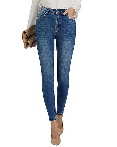 Roskiky 7/8 Hosen Damen Sommer High Waist Hose Damen Lässige Hose Damen Skinny Jeans Stretch Jeans Damen Dunkelblau Blau XL von Roskiky