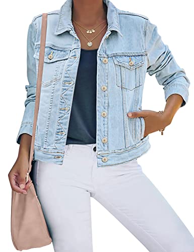 Roskiky Blaue Jeansjacke für Frauen Jeansjacken für Frauen Jeansjacke Damen Hellblau Jacken für Frauen Damen Jeansjacke Plus Size Dehnbare Jeansjacke für Frauen Azure Mood Größe M passt 40–42 von Roskiky