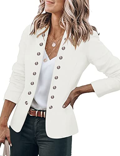 Roskiky Blazer Damen Elegant Long Blazer Für Damen Business Kostüm Damen Elegant Longblazer Damen Business Outfit Damen Weiß M von Roskiky