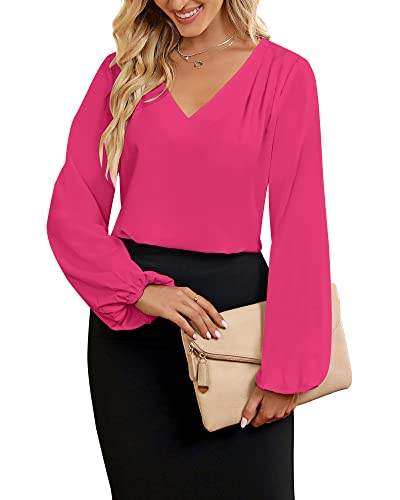 Roskiky Bluse Damen Elegant Tunika Damen Sommer Damen Bluse Elegant Sexy Kleidung Damen Elegant Bluse Lang Damen Business Outfit Damen Rosa L von Roskiky