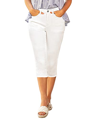 Roskiky Caprihose Damen Jeans Mit Gummizug Leggings Weiße Hose High Waist Sommer XXL von Roskiky