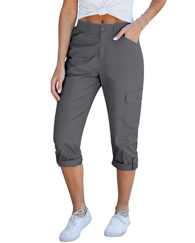 Roskiky Cargo Capri Capri Sporthose Damen Culotte Schwarz Dunkelgrau XL von Roskiky