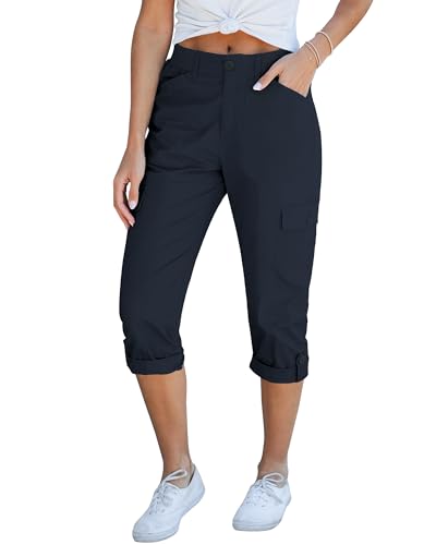 Roskiky Cargo Capri Hose Damen Sommer Leicht Damen Cargohose Sommer Marineblau S von Roskiky