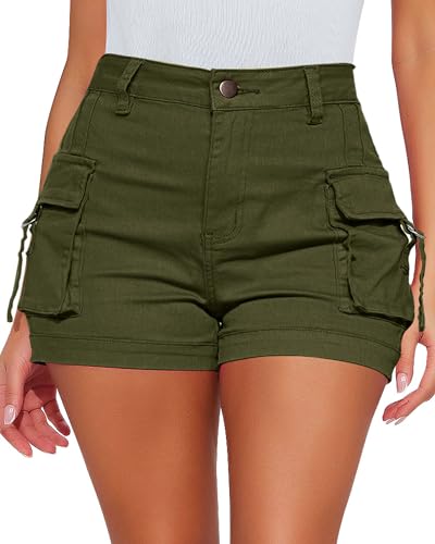 Roskiky Cargo Shorts Kurze Damen Jeans Cargo Jeans Damen Grün S von Roskiky