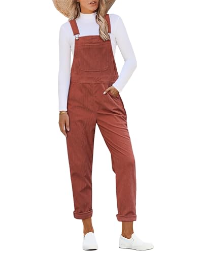Roskiky Cord Latzhose Damen Lang Damen-Overalls Apricot Brandy XXL von Roskiky