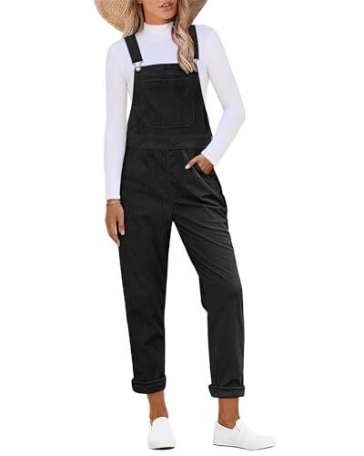 Roskiky Cord Overalls Damen modischer Latzoverall mit Tasche Schwarz M von Roskiky