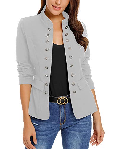 Roskiky Damen Blazer für Frauen, Cardigan, Freizeit Business Jacke, mit Taschen, Deko Knöpfe vorne Grau Größe XL (Fits EU 48-EU 50) von Roskiky