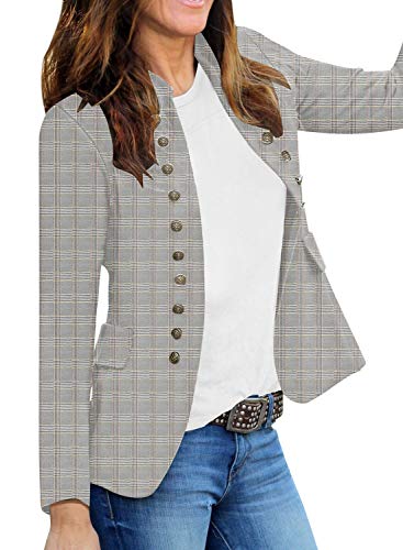 Roskiky Damen Blazer für Frauen, Cardigan, Freizeit Business Jacke, mit Taschen, Deko Knöpfe vorne Plaid Größe M (Fits EU 40-EU 42) von Roskiky