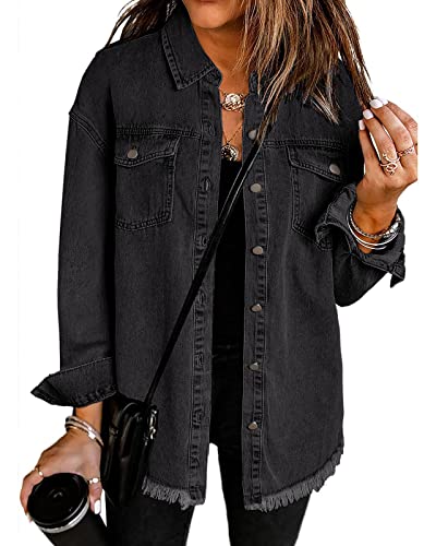 Roskiky Damen Jacke Frühling Jacke Frühjahr Damen Kuscheljacke Damen Jeansjacke Damen Schwarz Schwarze Jacke Jeansjacke Schwarz Damen Schwarz S von Roskiky