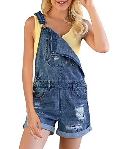 Roskiky Damen Jeans Jeanslatzhose Overalls Rompers Schnallenriemen Jeanshose Dunkelblau Größe XL von Roskiky