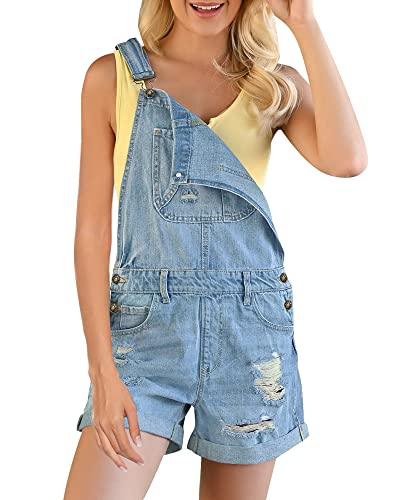 Roskiky Damen Jeans Jeanslatzhose Overalls Rompers Schnallenriemen Jeanshose Hellblau Größe XL von Roskiky