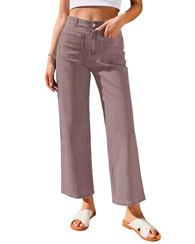 Roskiky Damen Jeans Straight Sommer Hose Damen Breite Jeans Braune Jeans Damen Pekanbraun XL von Roskiky