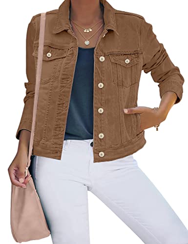 Roskiky Damen Jeansjacke Taillierte Sommerjacke Damen Jeansjacke Braune Damen Jeansjacke Damen Zurück zur Kleidung Braun Größe M passt 40–42 von Roskiky