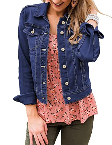 Roskiky Damen Lässige Frühlingsjacken Rosa Jeansjacke Damen Damen Jeansjacken Mode Damen Rosa Jacken Niedliche Damenjacken Blau Größe M passt 40–42 von Roskiky