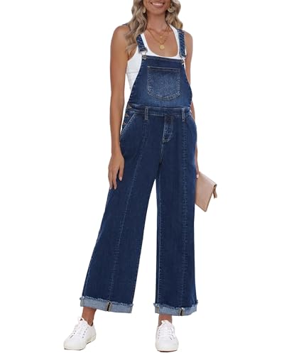 Roskiky Jumpsuit Damen 7/8 Hosen Sommer Overall Festlich Hochzeit Weite Hose Elegant Baggy Jeans Schwarz Blau S von Roskiky