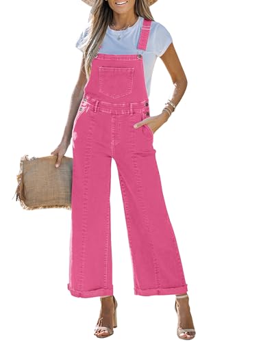 Roskiky Damen-Overall Denim lockere Passform weites Bein Latz Stretch Baggy-Jeans Overall Y2K bequem S Rosa von Roskiky