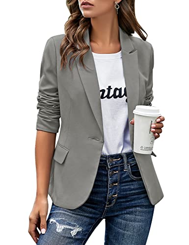 Roskiky Eingekerbter Blazer mit Revers Taschen und Knöpfe Grau Small von Roskiky