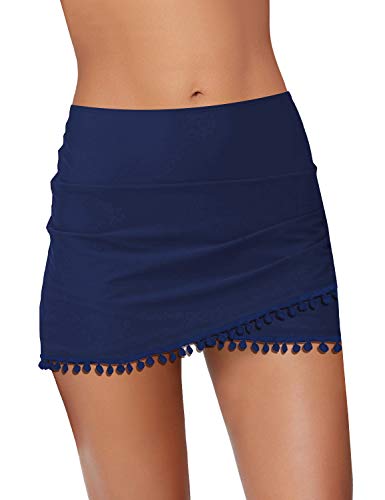 Roskiky Geraffelte Hoch Taillierte Quaste Damen Schwimm Skorts mit Tulpen Saum Marineblau Größe XL von Roskiky