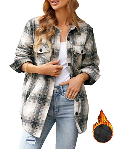 Roskiky Shacket Karierte Bluse Damen Holzfällerhemd Damen Karierte Jacken Für Damen Übergroße Button Down Hemdjacke Khaki-Plaid Größe groß von Roskiky