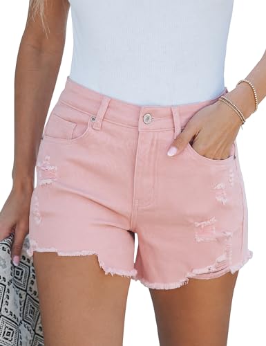 Roskiky Hose Kurz Damen Distressed Denim Shorts Ripped Frayed Raw Saum Rote Jeans Candy Pink L von Roskiky