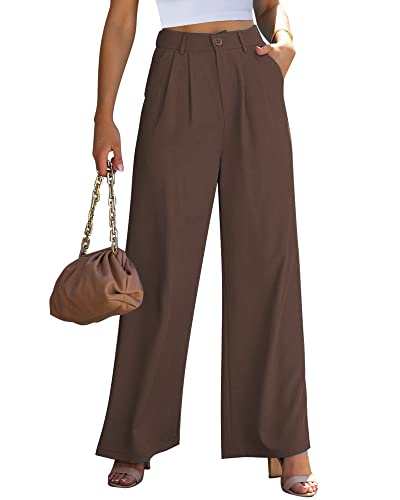 Roskiky Hosen Damen Lockere Hose Damen Cargo Hose 7/8 Hosen Damen Weite Hose Damen Elegant Hose Weitem Bein Anzughose Damen High Waist Braun L von Roskiky