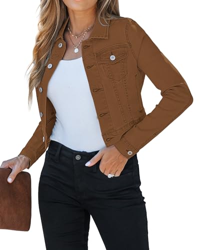 Roskiky Jacke Damen Frühling Elegant Women Winter Jacket Jeansjacke Damen Soft Braun M von Roskiky