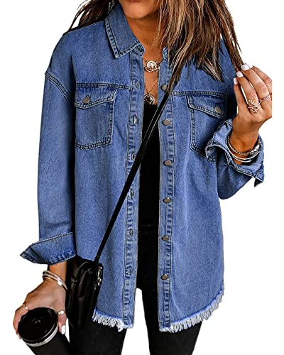 Roskiky Jacke Damen Lang Jeansjacke Damen Dunkelblau Damen-Jacken Women'S Jackets Jacken Damen Jeansjacke Damen Große Größen Einbruch der Dunkelheit 2XL von Roskiky