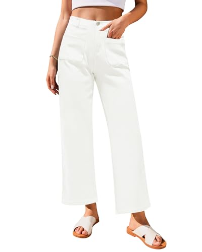 Roskiky Damen Jeans 7/8 Capri Sommer Hose Weiss Elfenbeinweiß S von Roskiky